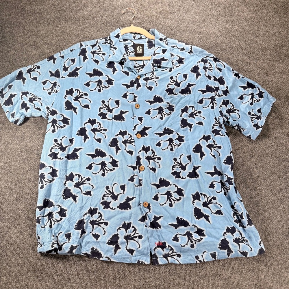 Vintage Guess Jeans Hawaiian Shirt XL Blue Floral Rayon Button Down Mens Y2K 90s